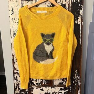 Woolrich Sweater Womens Yellow Fox Glasses Acrylic Wool Mohair Blend Small